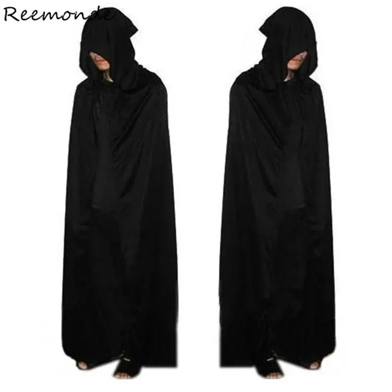 

Long Black Hooded Vampire Robes Set Cloaks Cosplay Costumes Witch Capes Death Gothic for Adult Halloween Carnival Party Roleplay