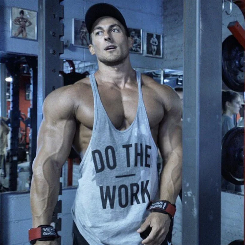 

DO THE WORK Muscle Fitness Tank Top Men's Bodybuilding Brother Exercise Deep Dig Cotton Sports Sling Racerback Tank Top