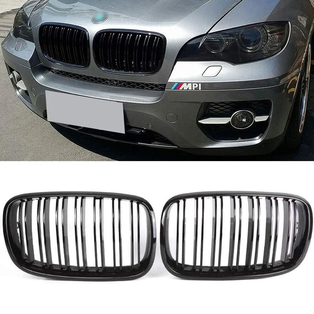 

Pair Glossy Black Double Slat Kidney Grille Front Bumper Grill For BMW X5 X6 E70 E71 Car Styling Racing Grills 2007-2013