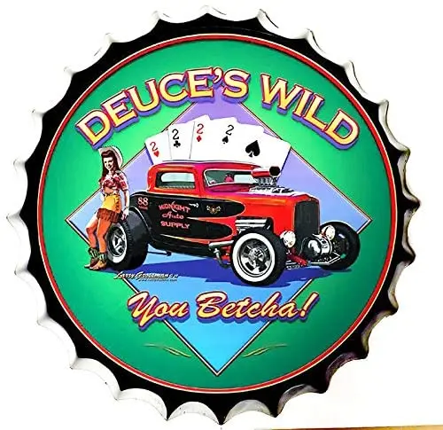 

Tin Sign Bottle Cap Metal Tin Sign Classic Cars , Round Metal Signs for Home and Kitchen Bar Cafe Gas Station Garage Retro