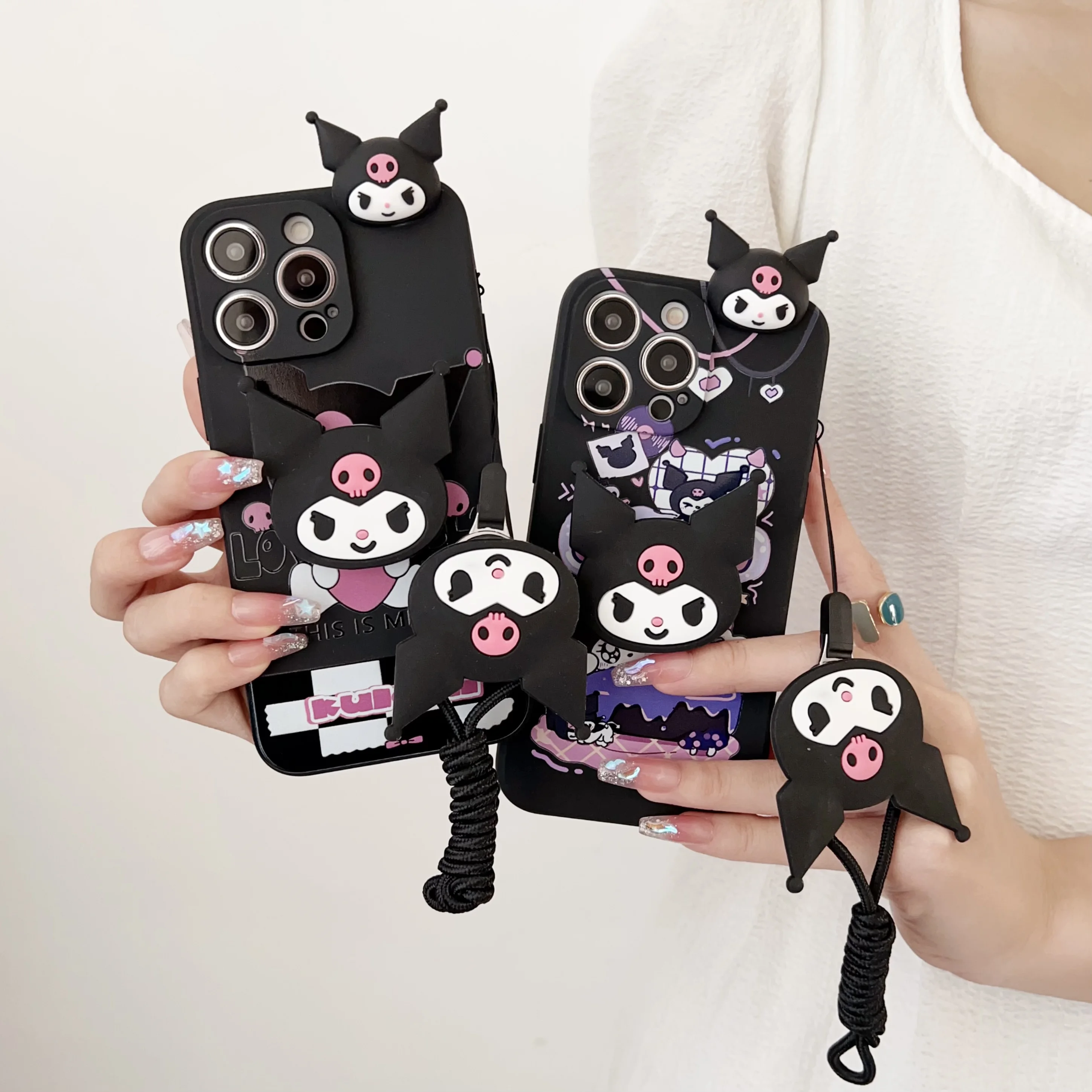 

Cute Kuromi Case With Holder Rope For Huawei P20 30 40 lite Pro Y9s Prime Mate 10 20 lite Y70 Y61 Y91 Honor X7A X8A X5 X9