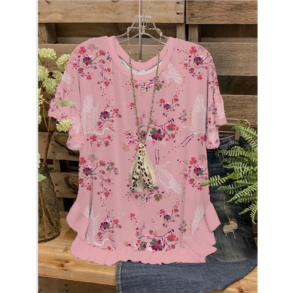 Women Tops T-Shirts 3D Ruffled O-Neck Petal Printing Short Sleeves Loose Casual T-Shirts Summer Streetwear
Women Tops T-Shirts 3D Ruffled O-Neck Petal Printing Short Sleeves Loose Casual T-Shirts Summer Streetwear