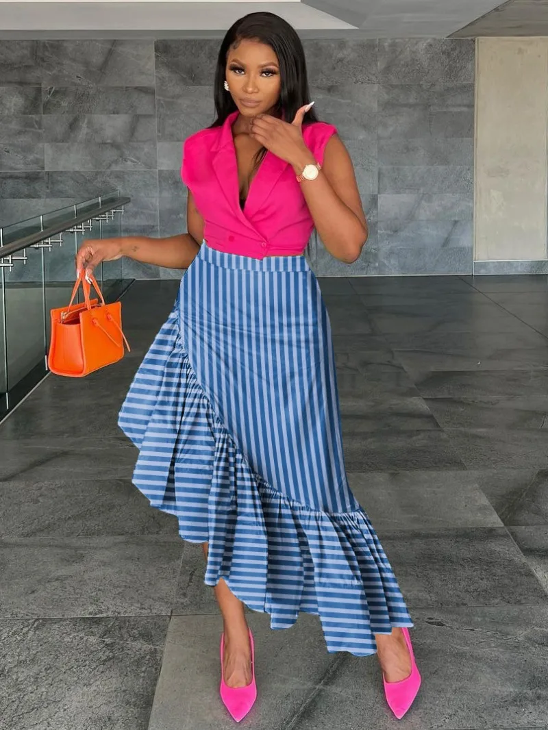 WUHE Striped Ruffles Hem Asymmetrical High Waist Maxi Long Skirt 2023 Vintage Streetwear Women Fashion Mermaid Skirts
WUHE Striped Ruffles Hem Asymmetrical High Waist Maxi Long Skirt 2023 Vintage Streetwear Women Fashion Mermaid Skirts