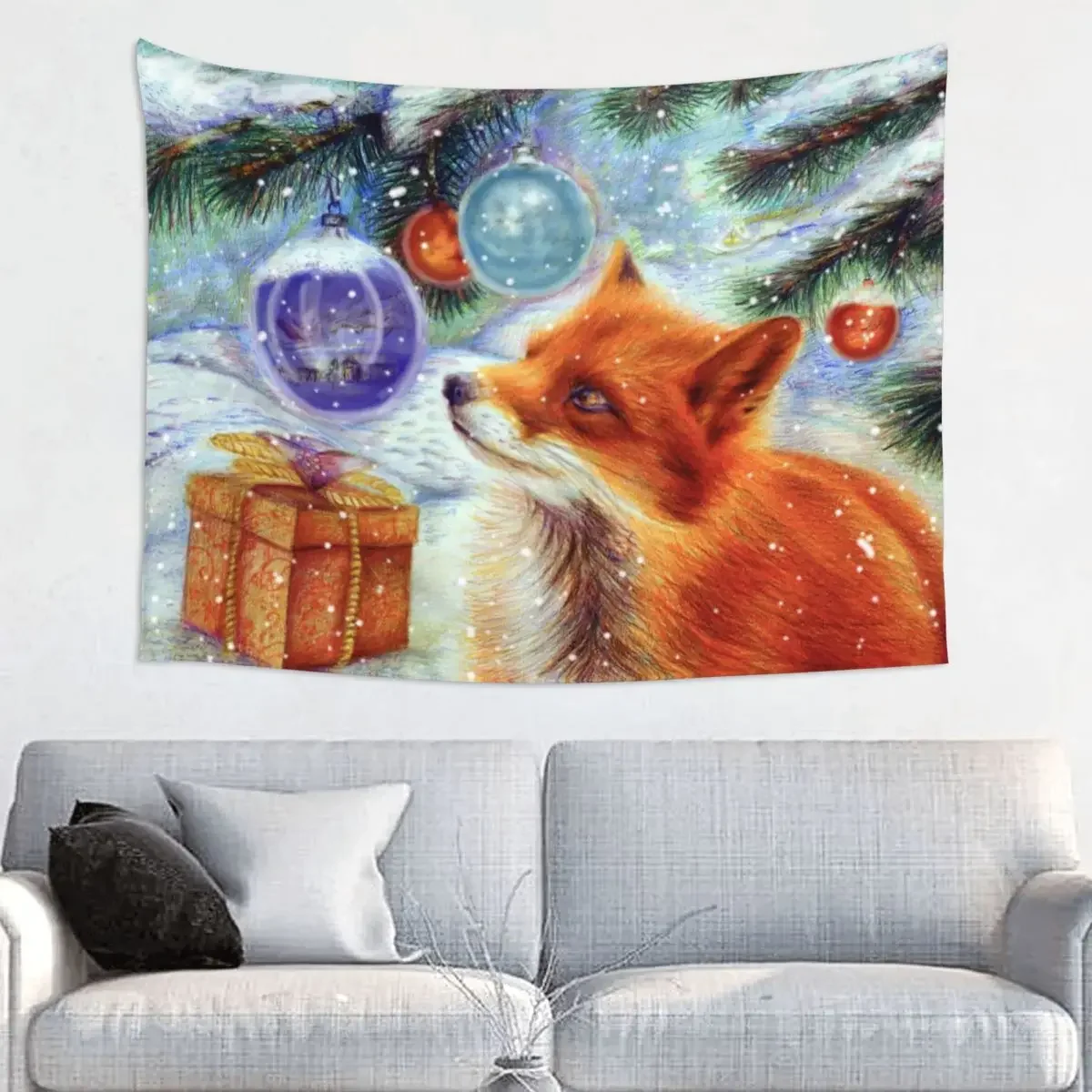 

Merry Christmas Fox Tapestry Hippie Fabric Wall Hanging RNew Year Wall Decor Beach Mat Psychedelic Tapestries