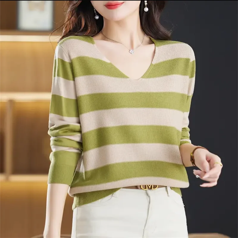 V-neck Kintwear Women Sweater Striped Knit Bottom Top Fashion Pullover Thin Sweater Top Loose Woman Clothes Tops Knit Sweater
V-neck Kintwear Women Sweater Striped Knit Bottom Top Fashion Pullover Thin Sweater Top Loose Woman Clothes Tops Knit Sweater