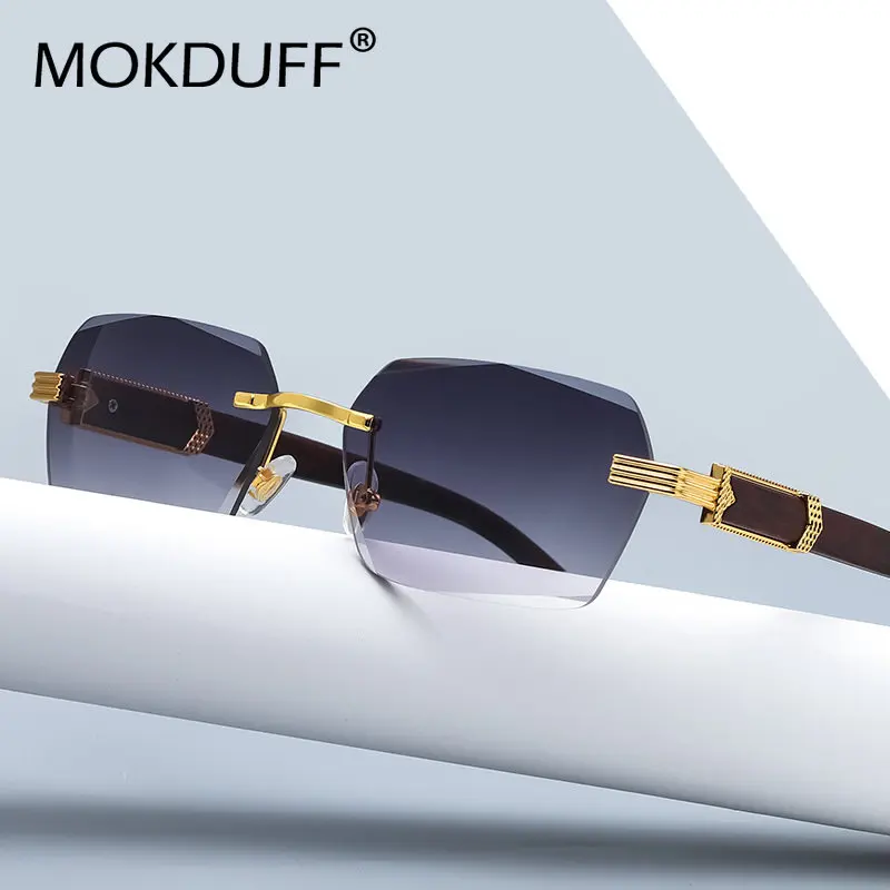 

Солнцезащитные очки без оправы для мужчин и женщин, роскошные брендовые дизайнерские квадратные градиентные солнечные очки без оправы, в винтажном стиле, с деревянными дужками