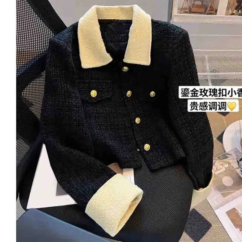 

Advanced sense Female 2024 Color Blocking Short Small Fragrant Coat Jacket Women Spring Autumn Fashion Loose Fit Tweed Tops Coat