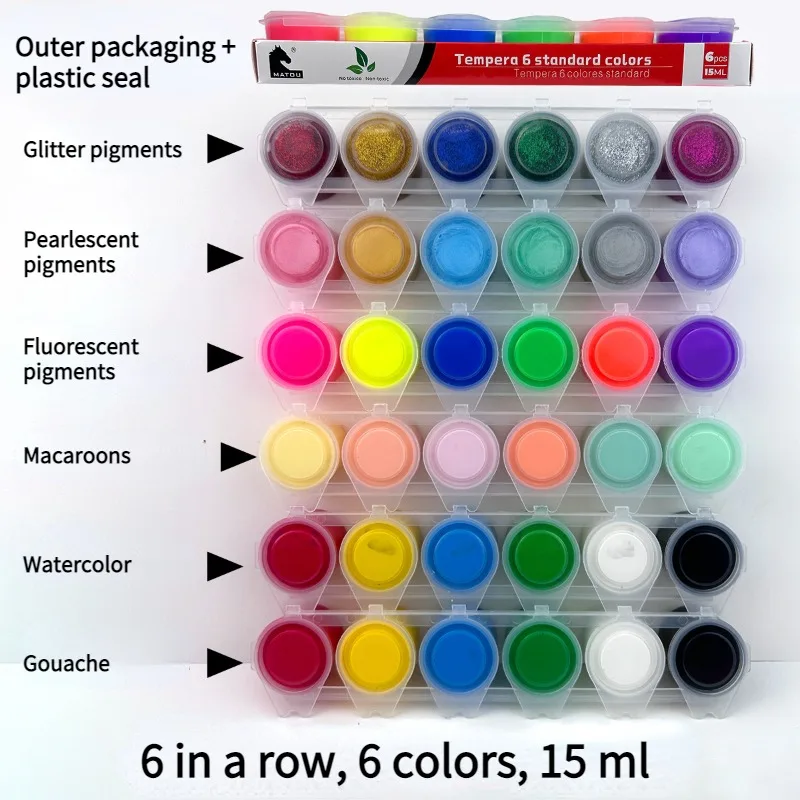 6 цветов, 15 мл, пигмент для рисования, перламутровый макарон, гуашь, блеск, флуоресцентный акварельный пластырь, кукольная раскраска, художественное создание 
6 цветов, 15 мл, пигмент для рисования, перламутровый макарон, гуашь, блеск, флуоресцентный акварельный пластырь, кукольная раскраска, художественное создание