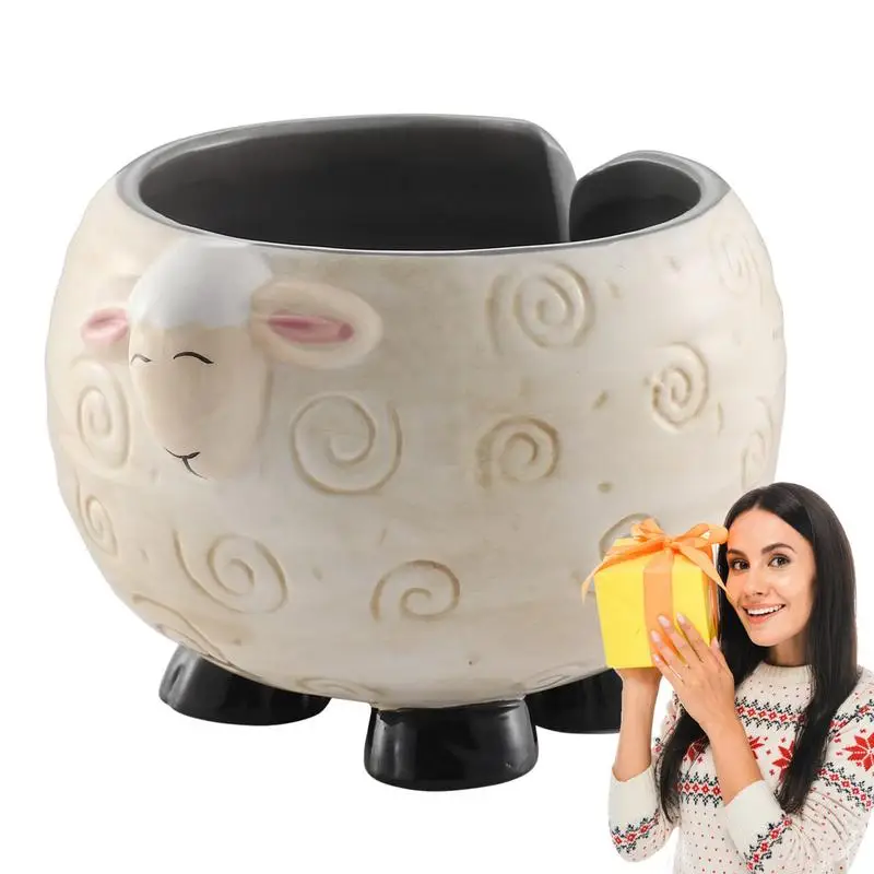 

Ceramic Yarn Bowl Cute Panda Sheep Knitting Yarn Ball Holder Funny Crochet Accessories Tangled Free Yarn Holder Storage Portable