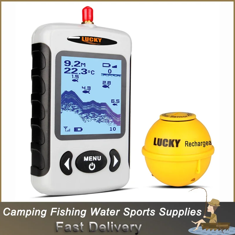 

Professional Wireless Sonar Fish Finder Portable Depth Sounder Alarm with Dot Matrix Fishing Probe Detector Fishfinder FFW718LA