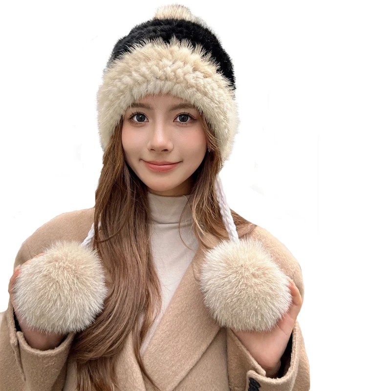 

Autumn and Winter New Fashion Cute Sweet Mink Hair Hat Fox Hair Ball Girl Warm Hat Girl Winter