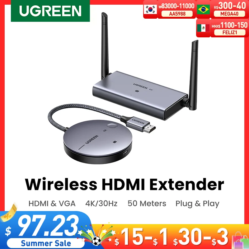 UGREEN Wireless HDMI Extender 4K Video Transmitter & Receiver Kit 5G 50M Transmits Display Adapter Dongle for TV PC PS5 Monitor
UGREEN Wireless HDMI Extender 4K Video Transmitter & Receiver Kit 5G 50M Transmits Display Adapter Dongle for TV PC PS5 Monitor