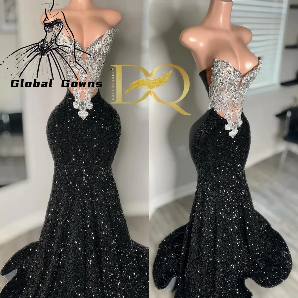 Sweetheart Long Prom Gowns For Black Girls Beaded Crystal Rhinestone Evening Dresses Sequined Birthday Party Gown High Slit 
Sweetheart Long Prom Gowns For Black Girls Beaded Crystal Rhinestone Evening Dresses Sequined Birthday Party Gown High Slit