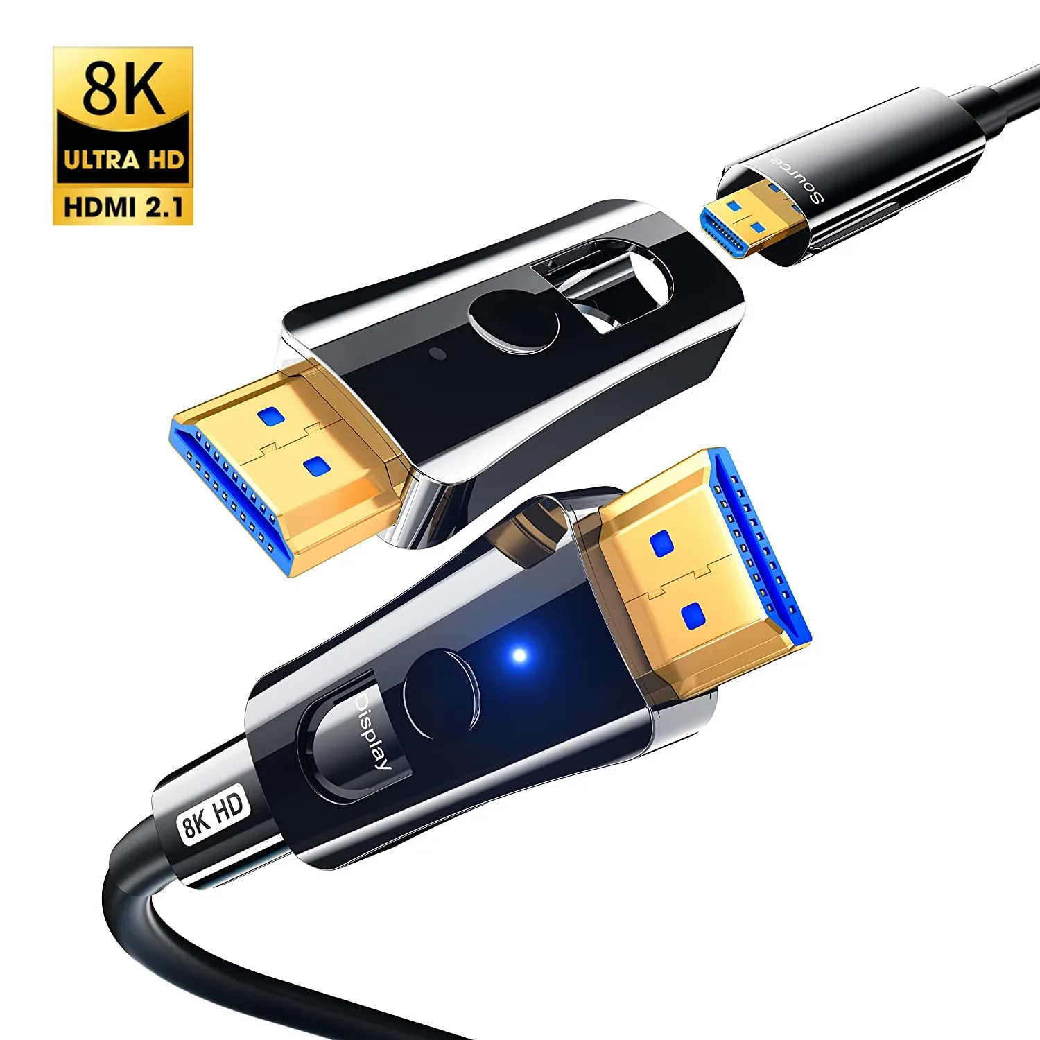 

Съемный волоконно-оптический HDMI-совместимый кабель HD 2,1, 48 Гбит/с, 8K @ 60 Гц, 4K @ 120 Гц с двумя разъемами Micro HD и стандартными HD