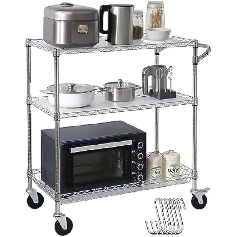 Kitchen Utility Cart, 3 Tiers, Wire Rolling Cart with 661 LBS Capacity, Steel Service Cart on Wheels, Metal
Kitchen Utility Cart, 3 Tiers, Wire Rolling Cart with 661 LBS Capacity, Steel Service Cart on Wheels, Metal