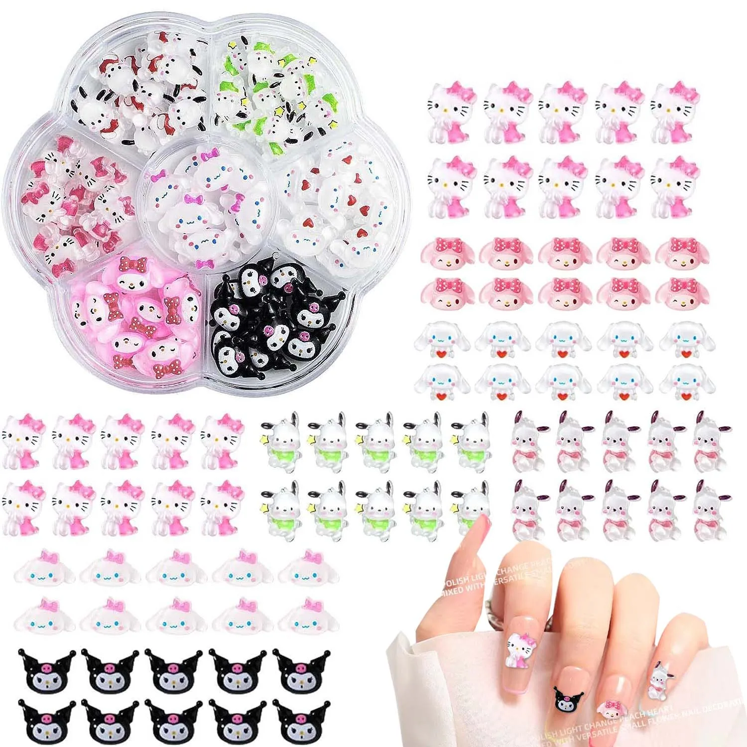 70pcs HelloKittys Nail Charms for Acrylic Nails Art Supply Resin Nail Jewels Design Cinnamorol Rhinestone Decoration Accessories
70pcs HelloKittys Nail Charms for Acrylic Nails Art Supply Resin Nail Jewels Design Cinnamorol Rhinestone Decoration Accessories