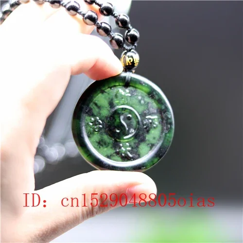 

Natural Black Green Jade Tai Chi Pendant Beads Necklace Obsidian Charm Jewelry Double-sided Carved Amulet Gifts for Women Men