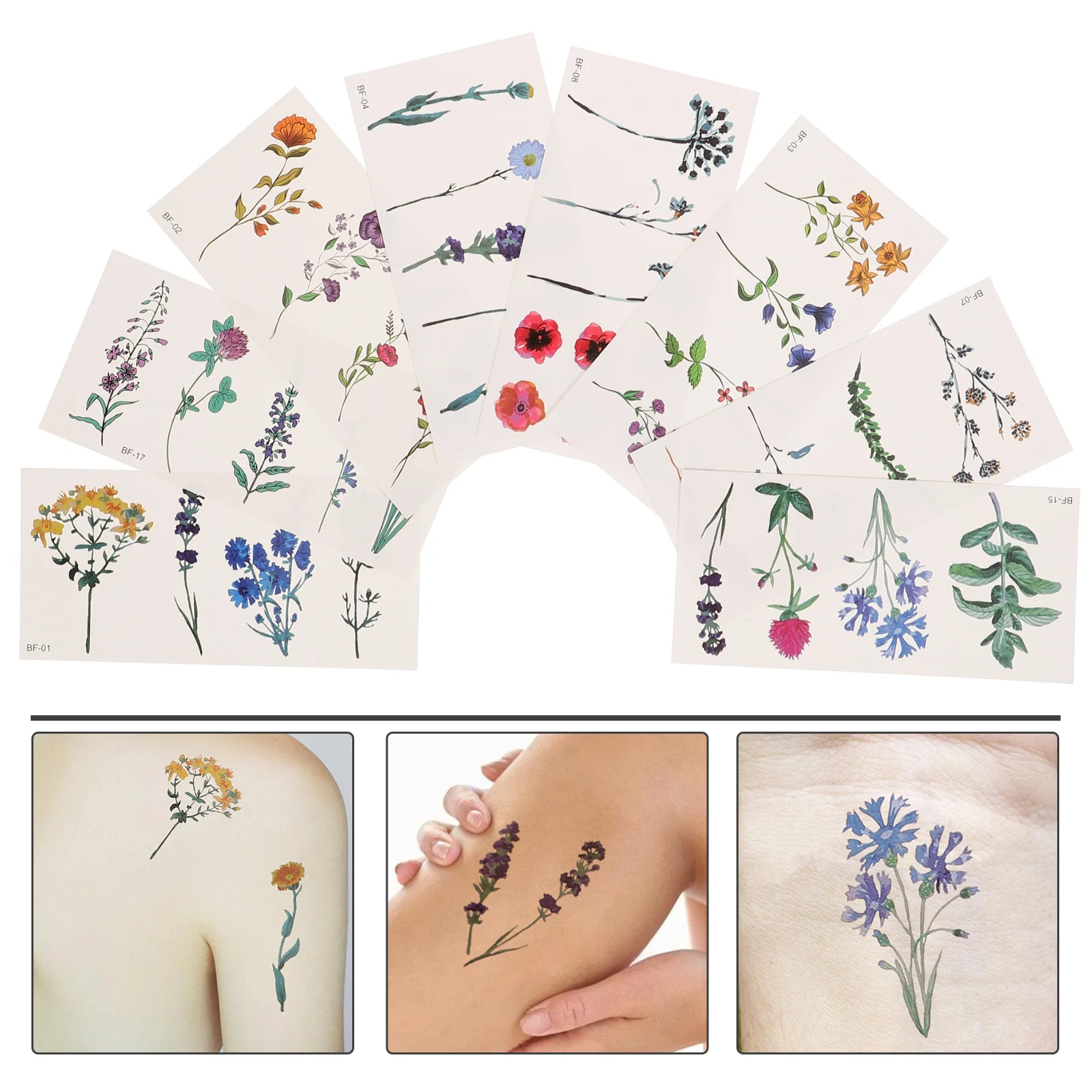 

8 Sheets Fake Tattoos Floral Temporary Sticker Plant Stickers Flower Women Lavender Flowers