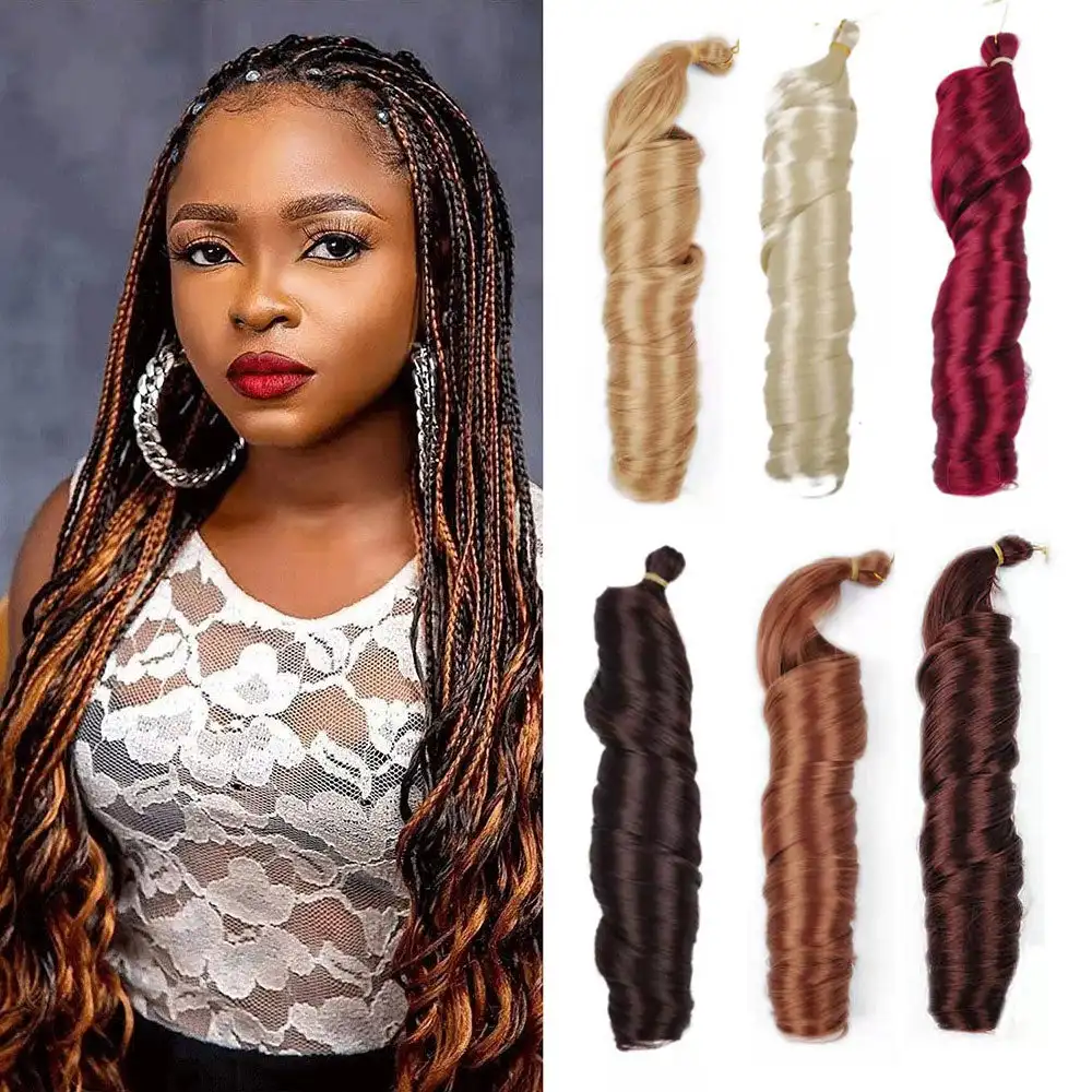 

Спиральные вьющиеся волосы для плетения, 24 дюйма, синтетические французские кудри, вязанные крючком удлинители волос для женщин, предварительно растягивающиеся свободные волнистые волосы