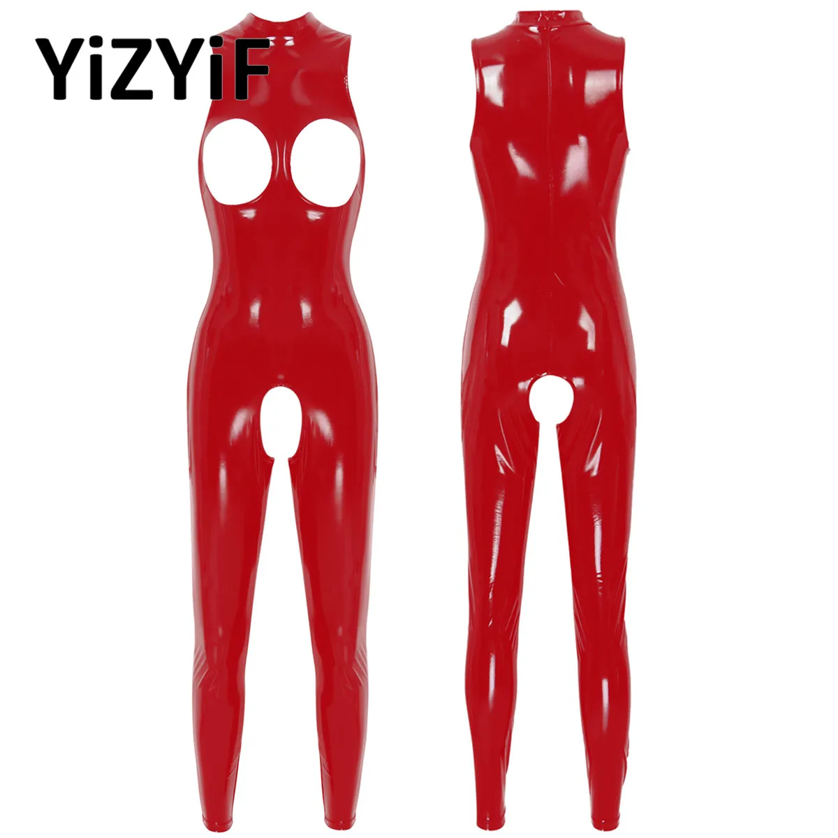 Women Sexy Latex Catsuit Wetlook Patent Leather Crotchless Jumpsuits Bodysuit Open Cups Breasts Exposed Tight Clubwear
Women Sexy Latex Catsuit Wetlook Patent Leather Crotchless Jumpsuits Bodysuit Open Cups Breasts Exposed Tight Clubwear