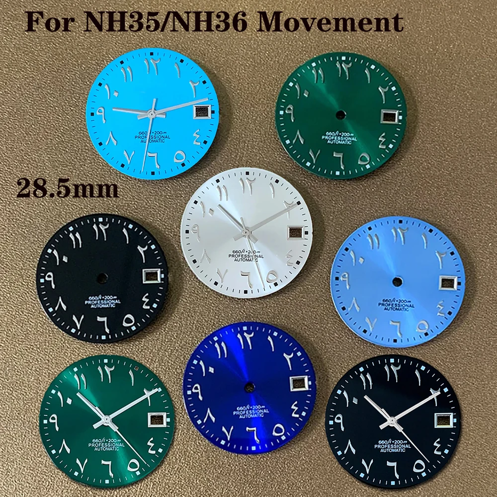 

28.5mm Watch Dial Arabic Letter Numerals Dial No Luminous NH35 Dial Fits NH35 NH36 Movement Men Watch Faces Parts, Arabic Dial