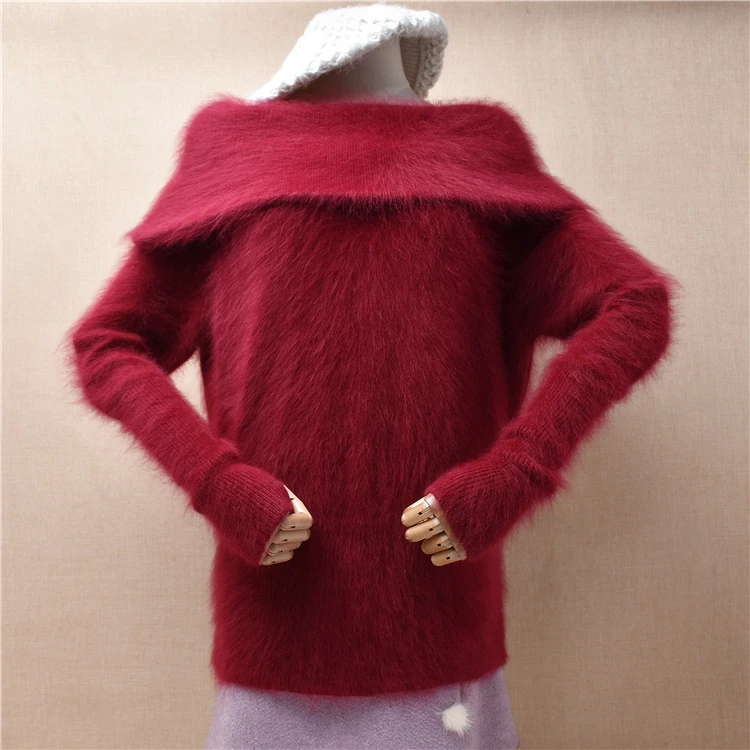 

Female Women Fall Winter Clothing Hairy Mink Cashmere Knitted Big Turtleneck Loose Pullover Angora Fur Jumper Sweater Pull Tops