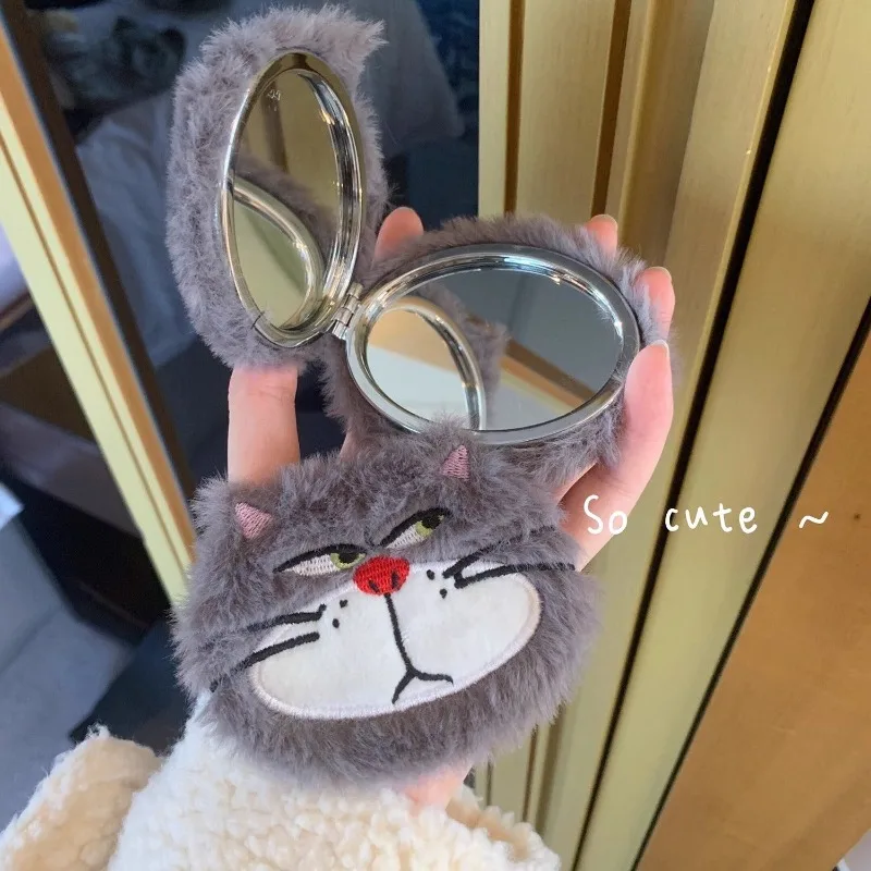 

Lucifer Cat Girls' New Simple Modern Fun Creative Cute Cartoon Small Portable Flip Cover Two-Sided Foldable Plush Makeup Mirror