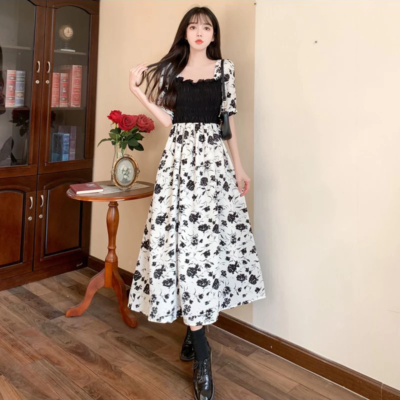 Korean Solid Patchwork Print Women Midi Dress Summer New Square Collar Folds Female Dress Fashion All Match Ladies Vestidos
Korean Solid Patchwork Print Women Midi Dress Summer New Square Collar Folds Female Dress Fashion All Match Ladies Vestidos