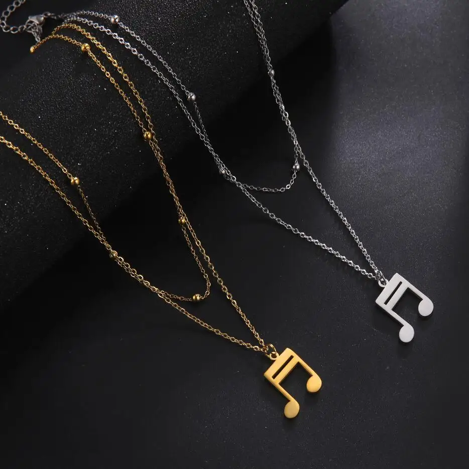 1PC Stainless Steel Music Note Pendant Necklace Women Beads Chain Double Layered Necklaces Punk Hip Hop Jewelry Gifts F1470
1PC Stainless Steel Music Note Pendant Necklace Women Beads Chain Double Layered Necklaces Punk Hip Hop Jewelry Gifts F1470