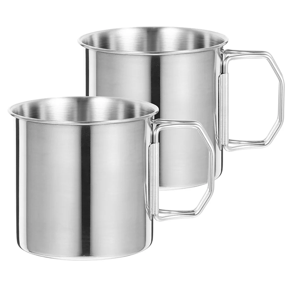 

2 Pcs Outdoor Folding Water Cup Portable Mug Drinking Multi-function Camping Espresso Cups 304 Stainless Steel Coffee Travel