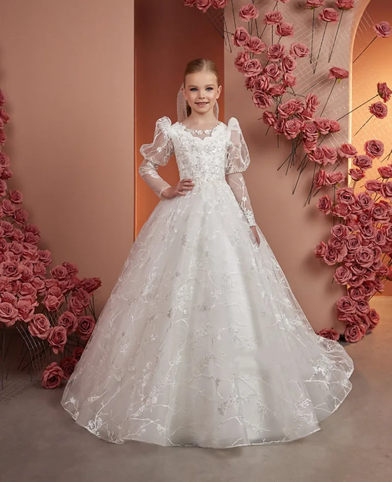 New White Flower Girl Dress for Wedding with Puff Long Sleeve Lace Appliques Elegant Girls First Communion Gown Special Day
New White Flower Girl Dress for Wedding with Puff Long Sleeve Lace Appliques Elegant Girls First Communion Gown Special Day