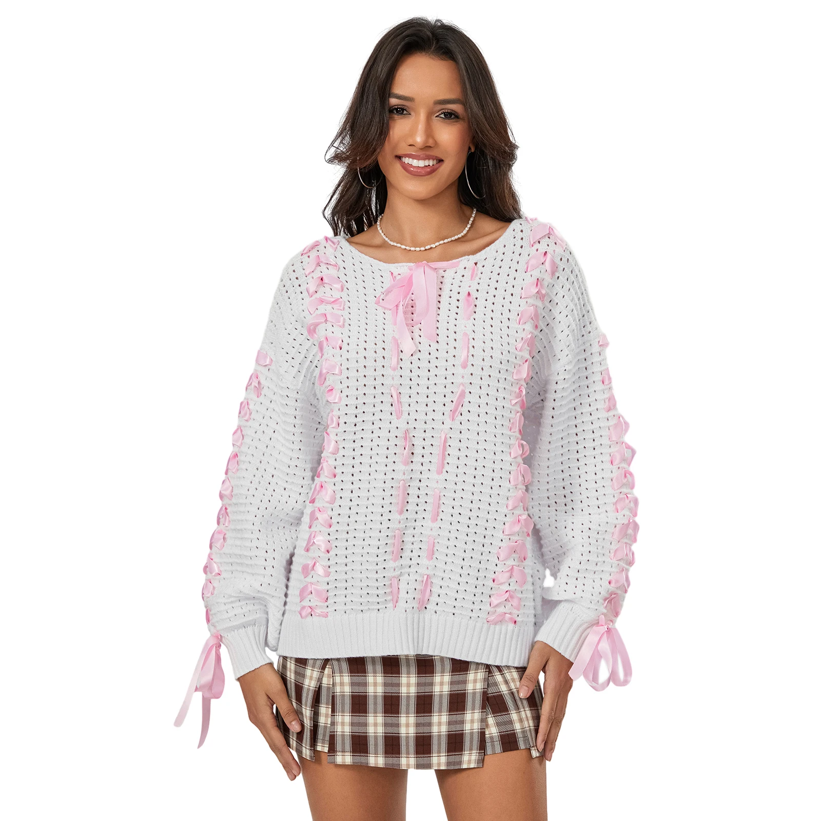 Women's Chunky Knit Pullover Sweater Contrasting Ribbons Bows Jumpers Aesthetic Streetwear Oversized Fit Crew Necklne Sweater
Women's Chunky Knit Pullover Sweater Contrasting Ribbons Bows Jumpers Aesthetic Streetwear Oversized Fit Crew Necklne Sweater