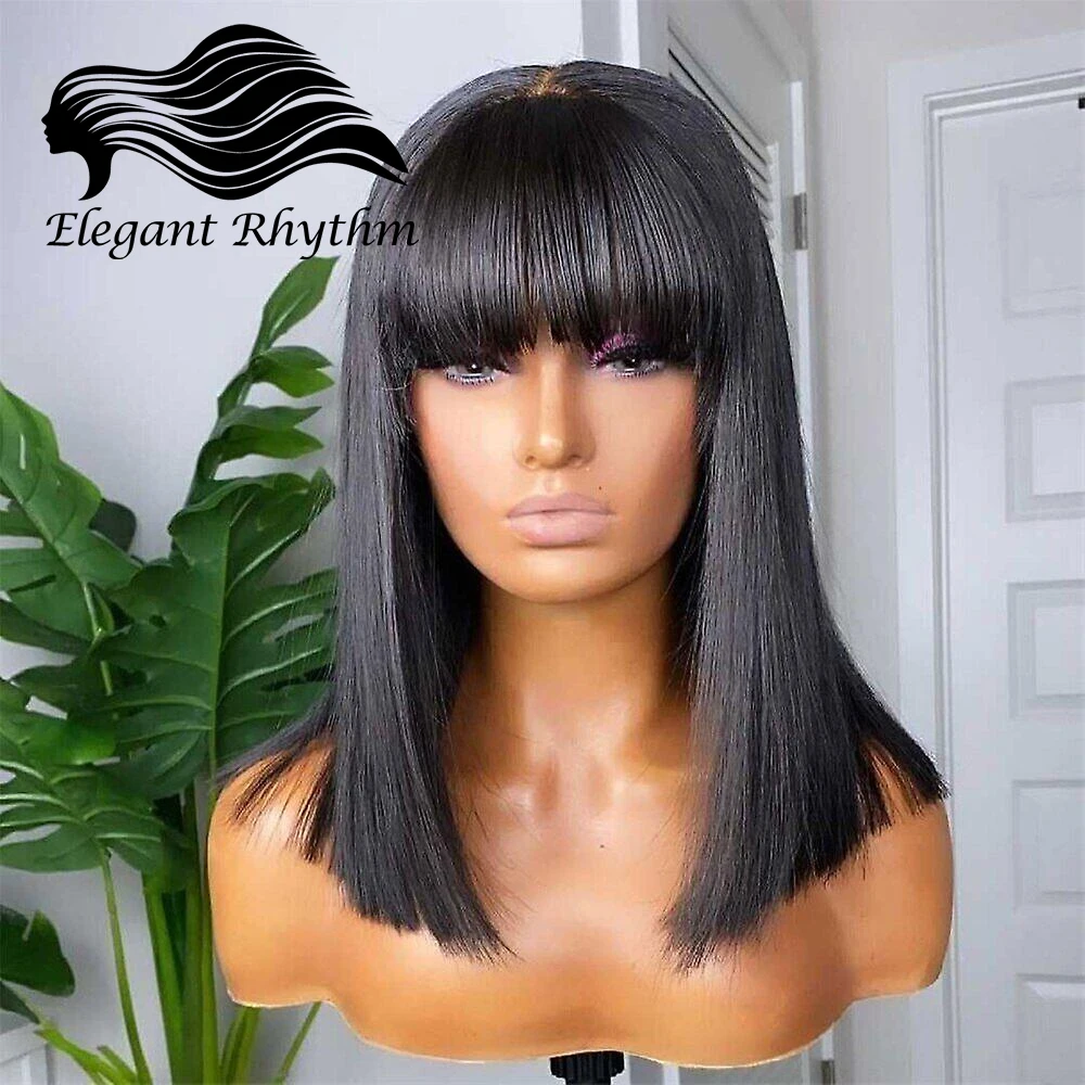 

3x1 Ready to Go Straight Bob Wig with Bangs Human Hair 180% Density Glueless Realistic Look HD Lace Short Bob Wig For Women