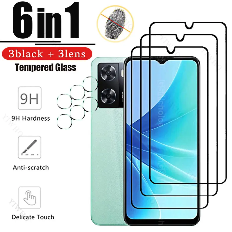 

6in1 for Oppo A57 A57e A57s 4g Full Glue Tempered Glass Black HD for Oppo A 57e 57 57s Screen Protector Clear Cmaera Lens Safety