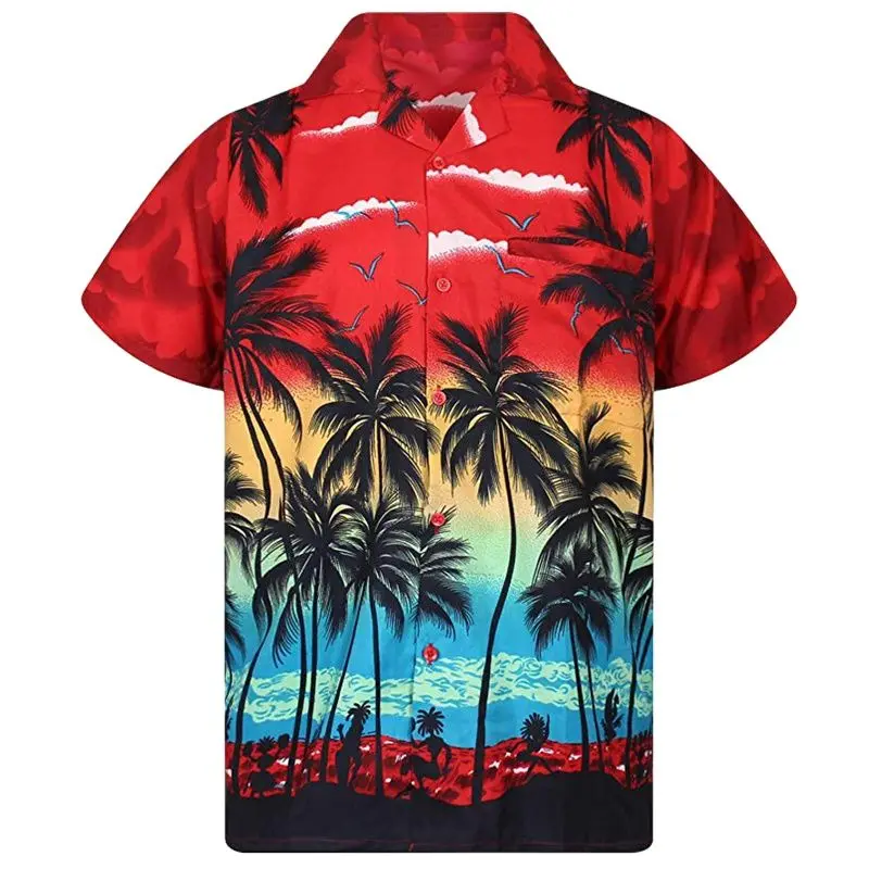 

Camisa hawaiana con estampado de palmera para hombre, camisa holgada a la moda con cuello cruzado, para playa, 5xl, 2022