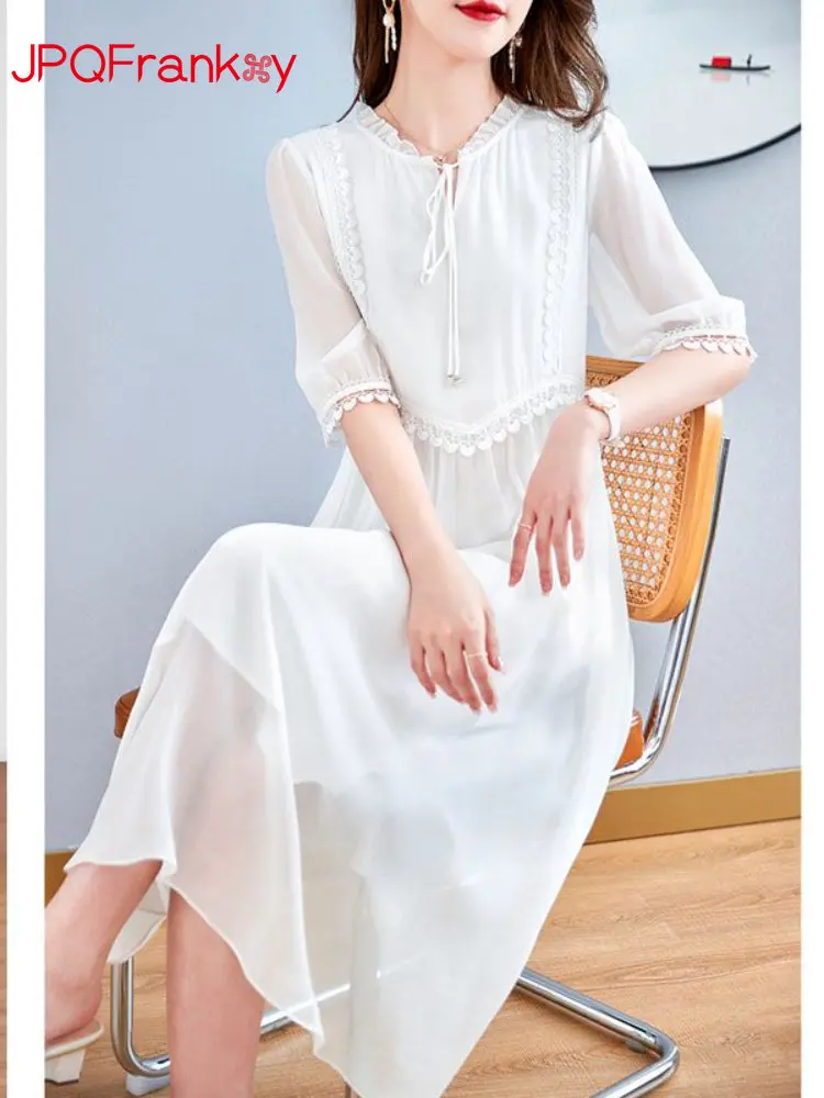 Dress Women's Summer Silk Silk Silk Dress Women's New Summer Fashion Fashionable White Short Sleeve Long Skirt
Dress Women's Summer Silk Silk Silk Dress Women's New Summer Fashion Fashionable White Short Sleeve Long Skirt