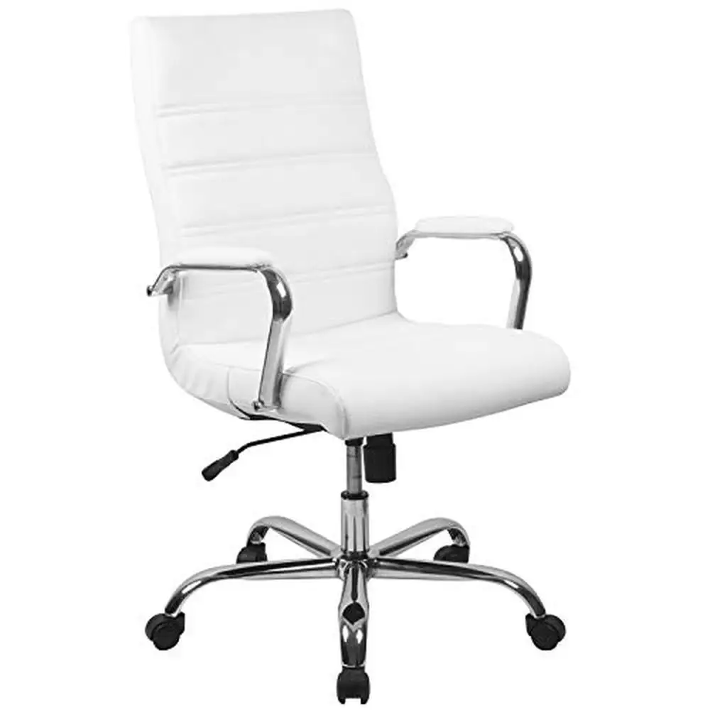 

Офисное кресло с высокой спинкой, из белой кожи, с поддержкой поясницы, Современная хромированная рама, регулируемая высота ANSI/BIFMA
