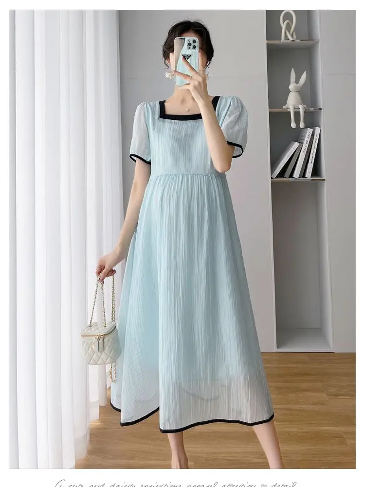 Summer Fashion Pregnant Women Loose Chiffon Dress Solid Color Puff Sleeve Maternity Empired Dress Elegant Clothes Blue Green
Summer Fashion Pregnant Women Loose Chiffon Dress Solid Color Puff Sleeve Maternity Empired Dress Elegant Clothes Blue Green