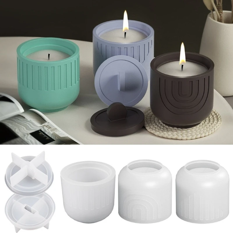

DIY Silicone Candle Cup Molds with Lid Desktop Ornament Jewelry Container Trinkets Storage Box Jar Epoxy Resin Casting Mould