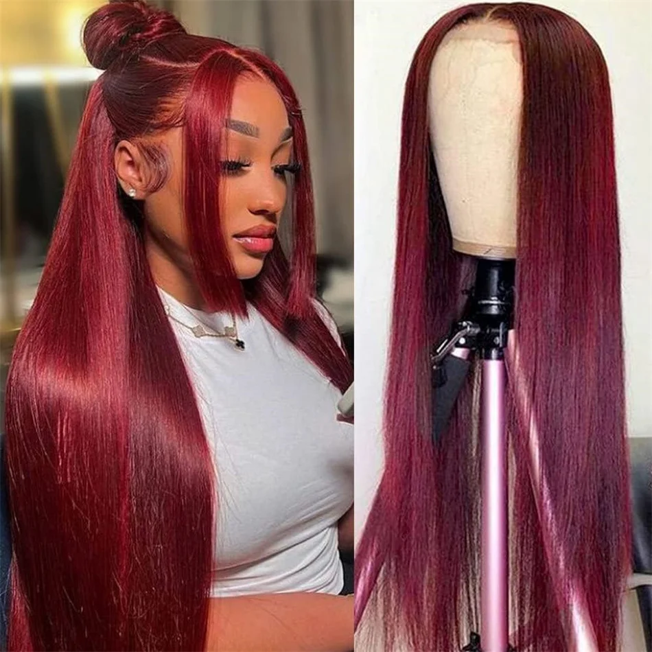 

Peruvian Straight Hair HD Lace Front Wig Human Hair Wigs 99J Burgundy Pre-Plucked 13x4 Colored Lace Frontal Human Hair Wigs