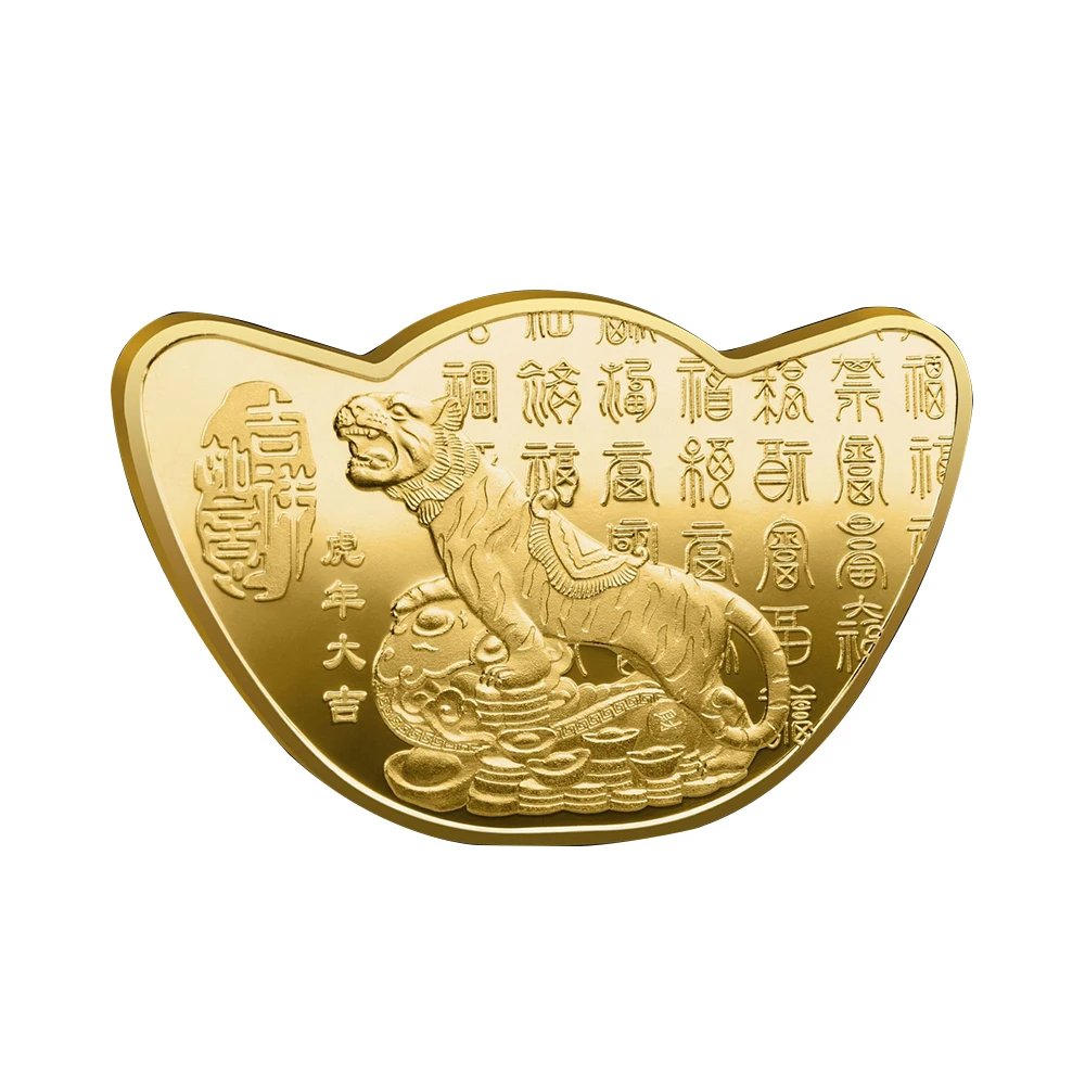 

New Year Tiger Gold Ingot for Wealth and Luck Chinese Coins Collection Mascot Feng Shui Decoration Souvenir Gifts