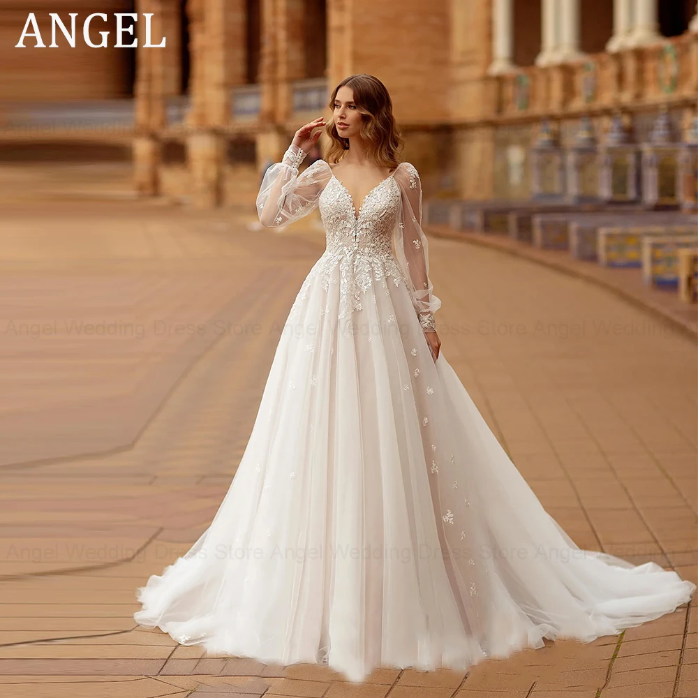 ANGEL Boho A-Line Lace Wedding Dresses For Woman Long Puff Sleeves Tulle Bridal Gowns Backless Applique Bride Dress Plus Size
ANGEL Boho A-Line Lace Wedding Dresses For Woman Long Puff Sleeves Tulle Bridal Gowns Backless Applique Bride Dress Plus Size