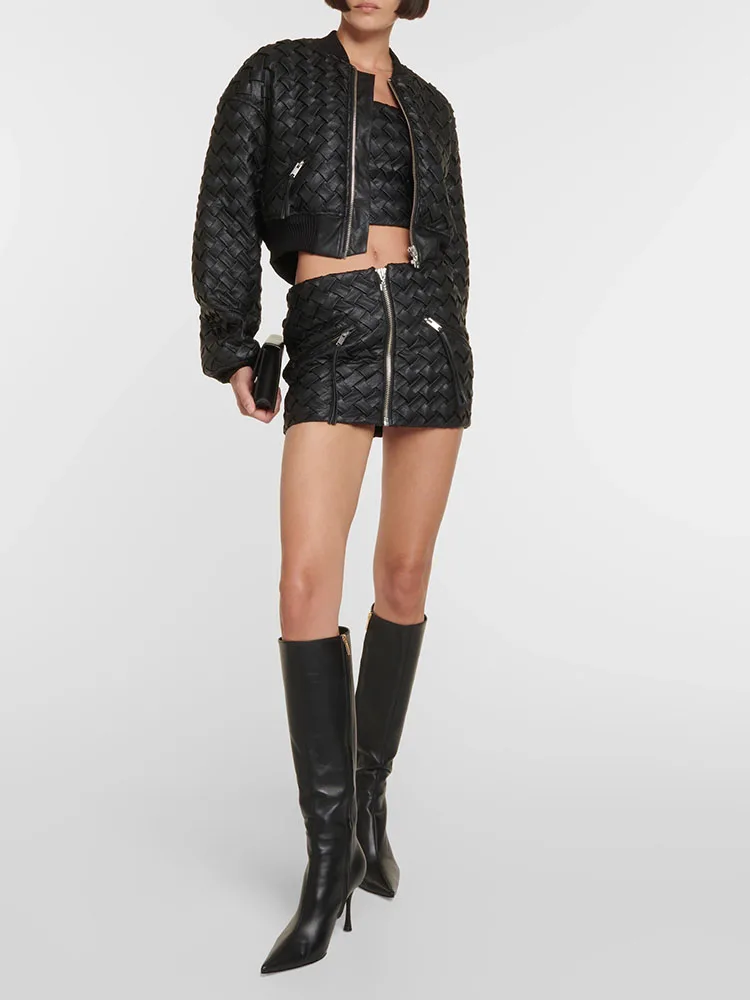 y2k spring and fall black faux leather woven zipper Women's jacket2023 fashion versatile high waist midi dresses dress set
y2k spring and fall black faux leather woven zipper Women's jacket2023 fashion versatile high waist midi dresses dress set
