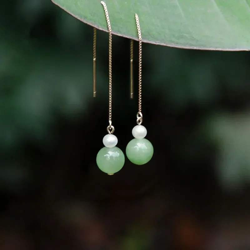 Chinese Style 925 Silver Freshwater Pearl Natural Hotan Jade Drop Earrings for Women Party HanFu Wedding Jewelry Girlfriend Gift 
Chinese Style 925 Silver Freshwater Pearl Natural Hotan Jade Drop Earrings for Women Party HanFu Wedding Jewelry Girlfriend Gift
