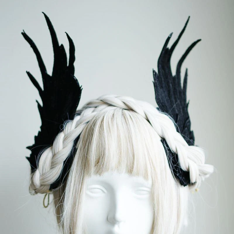 

Lolita Anime Cosplay Feather Angel Wing Hair Clips Lolita Barrette Hairpin Hair Accessories Anime Halloween Black White Headwear