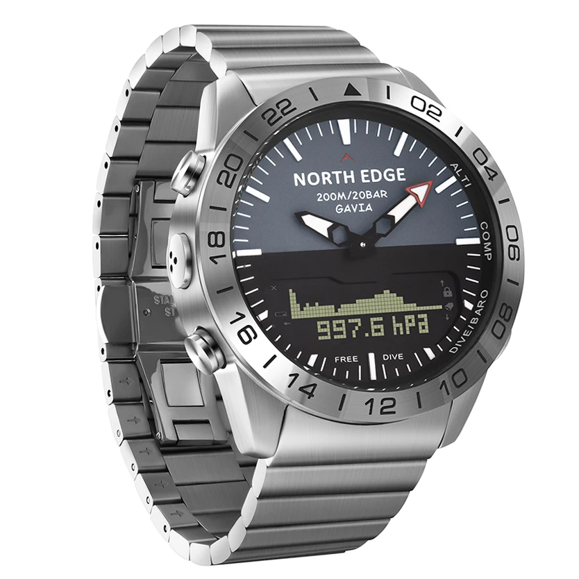 

NORTH EDGE GAVIA 2 Indoor Outdoor Exercises World Time Sports Watch Compass Waterproof 200M full steel business watch