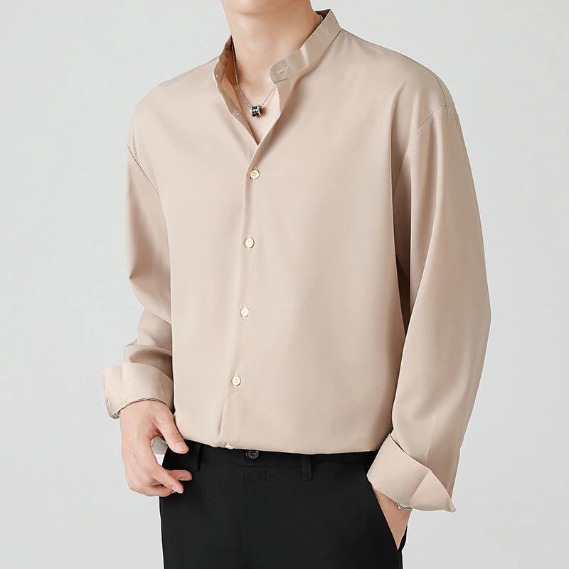 Spring Stand Mens Shirts Fashion New Long Sleeve Smart Casual Loose Chic Solid Single Breasted Tops
Spring Stand Mens Shirts Fashion New Long Sleeve Smart Casual Loose Chic Solid Single Breasted Tops
