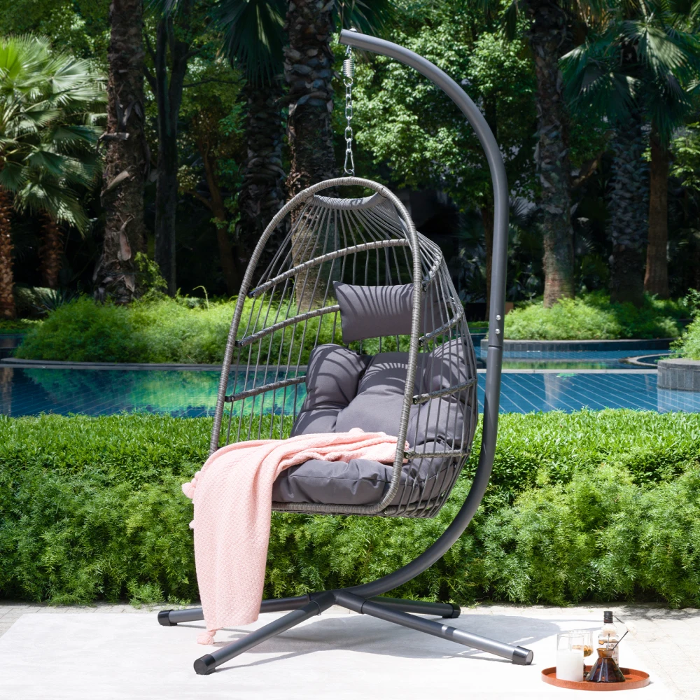 Outdoor Egg Hanging Chair with Stand, Patio Wicker Swing Egg Chair IndoorOutdoor Hammock Egg Chair
Outdoor Egg Hanging Chair with Stand, Patio Wicker Swing Egg Chair IndoorOutdoor Hammock Egg Chair