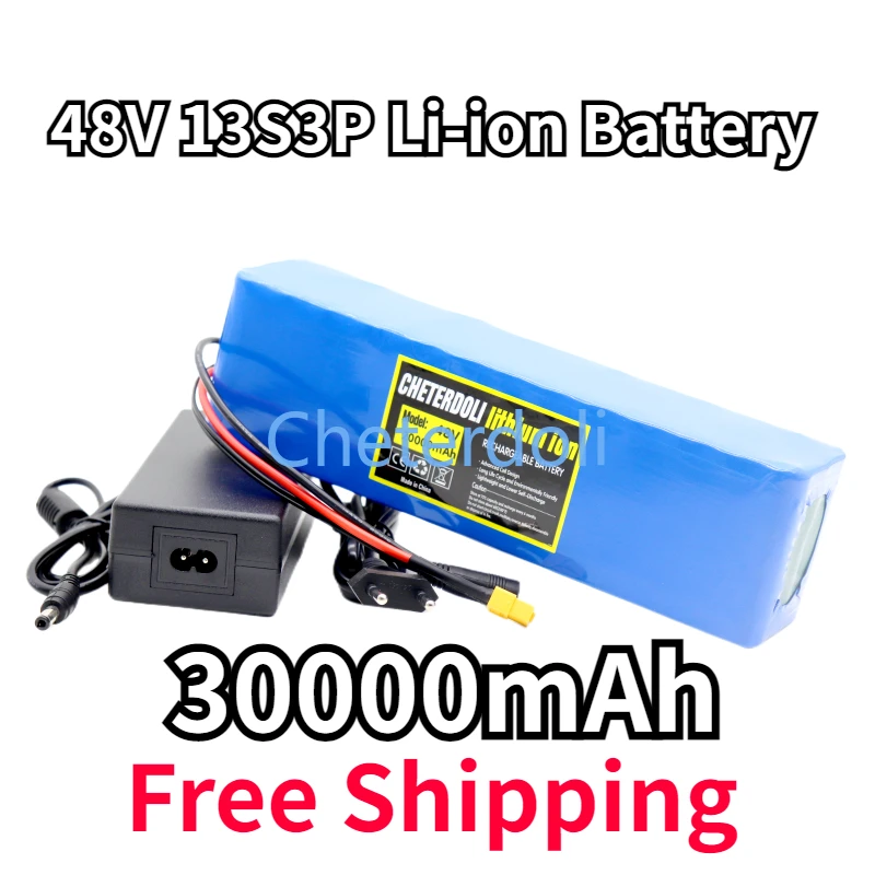 48V Battery 30000mAh 13S3P XT60 18650 Lithium Ion Battery Pack 30Ah for 54.6v E-bike Electric Bicycle Scooter with BMS Charger
48V Battery 30000mAh 13S3P XT60 18650 Lithium Ion Battery Pack 30Ah for 54.6v E-bike Electric Bicycle Scooter with BMS Charger