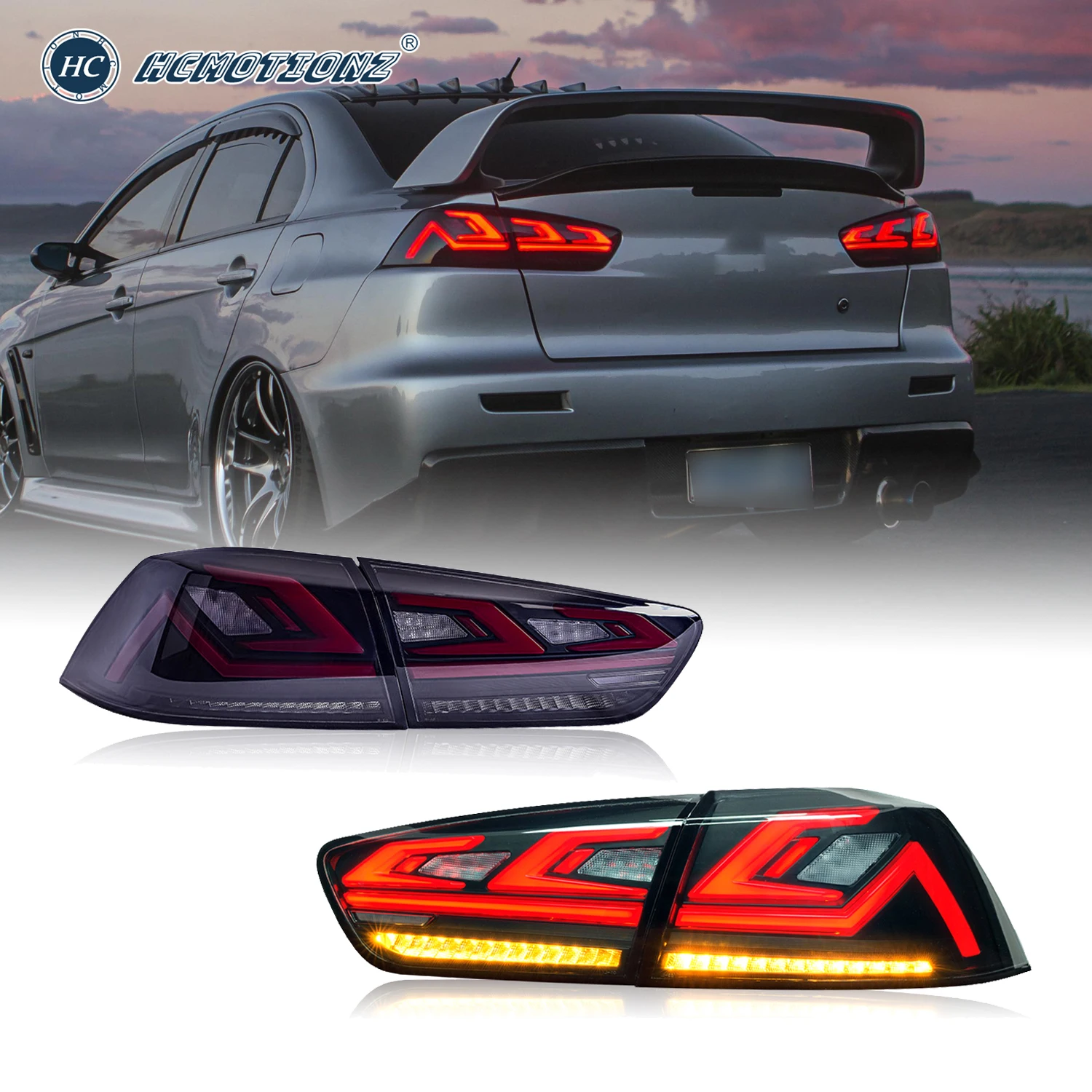 

HCMOTIONZ LED Tail Lights For Mitsubishi Lancer 2008-2017 EX EVO Start UP Animation DRL Sequential Signal E-mark Lamps Assembly